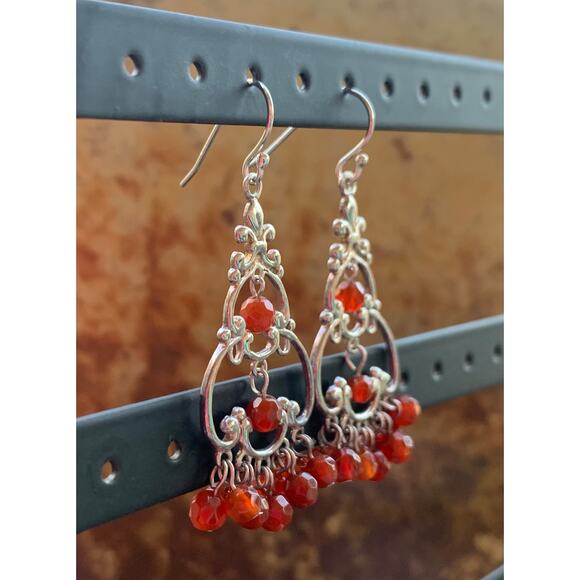 Carnelian Agate and Sterling Silver Chandelier Earrings - Picture 5 of 7
